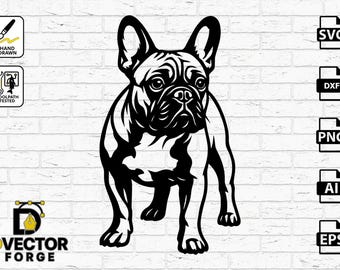 Franse bulldog gesneden SVG-bestand: CNC laser Cricut hondenomtrek