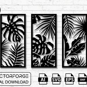 Arte mural de hojas tropicales - Archivos cortados con láser CNC (Descarga digital)