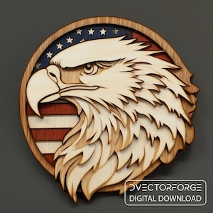 Cut Ready Eagle en Vlag Vector Dxf Svg, Amerikaanse vlag Lasergesneden bestand voor DIY Wall Decor, Multilayer Glowforge Project