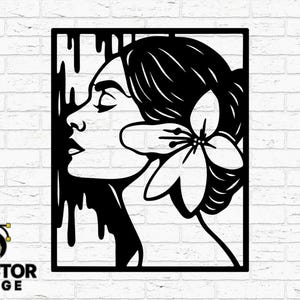 Silueta artística de rostro de mujer SVG, diseño de arte floral SVG, DXF, Png, Ai, Eps / Archivo de corte de arte lineal de perfil femenino para Cricut Laser CNC