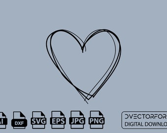 Doodle Heart Instant digital download, Svg, Png, Jpg, Eps, Ai, Dxf