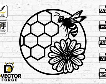 Honeycomb Bee Flower Mandala SVG, CNC Laser Cut File