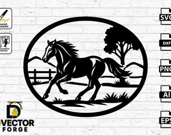 Galloping Horse Silhouette SVG: Metal Art CNC Laser Cut File