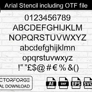 Fonte de estêncil Arial Alphabet DXF para corte a laser CNC | Fonte de corte com arquivo OTF incluído