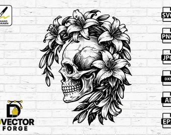 Proyecto vectorial CNC de lirios de calavera: diseño en capas para grabado láser y sublimación