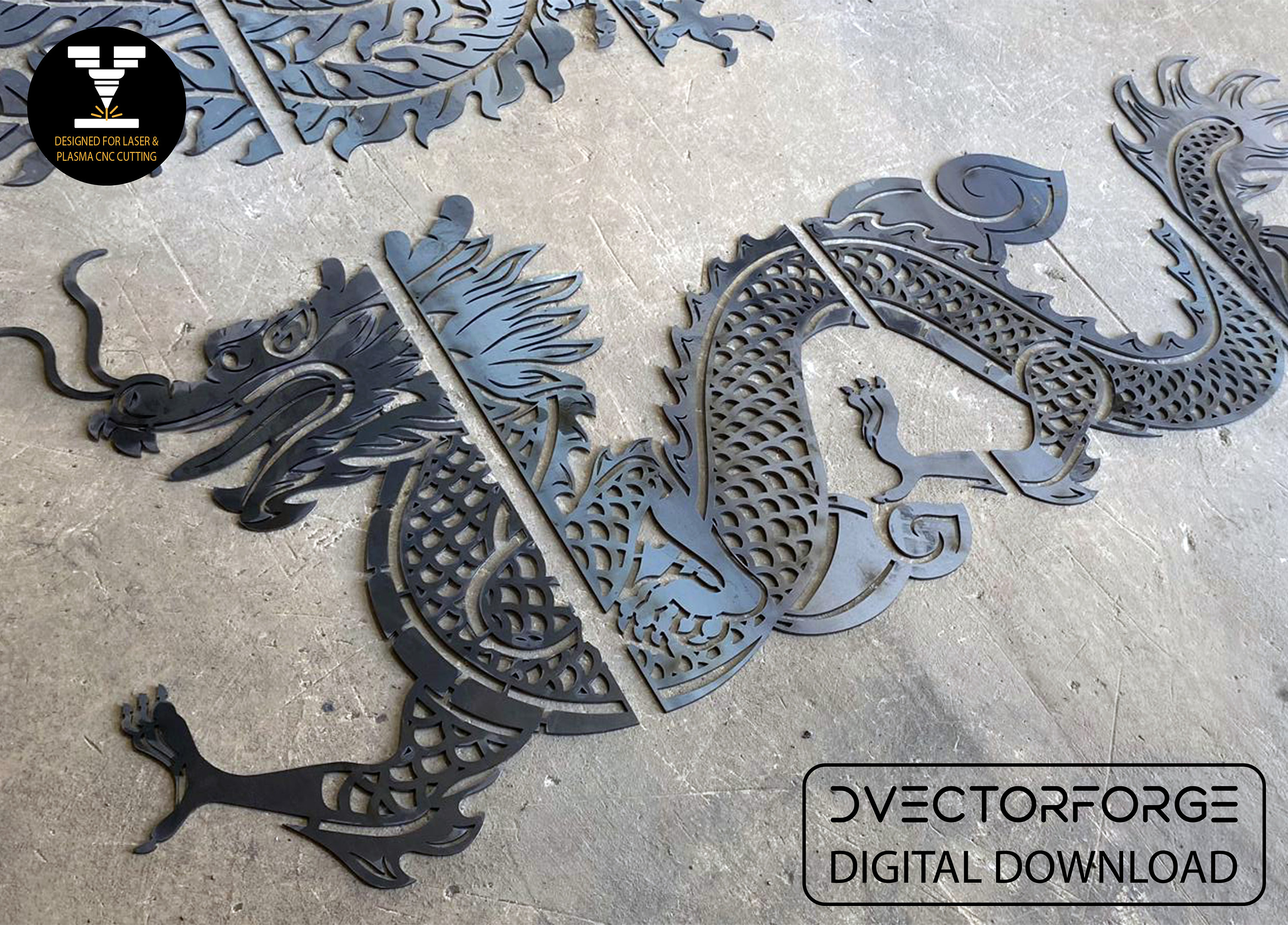 Chinese Dragon and Phoenix DXF File: CNC Plasma Laser Cut (digital