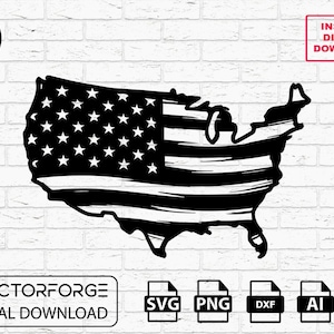 USA Flagge Karte svg - Distressed American Outline Cut File | Png Dxf Ai Eps | Laserfertiger Vektor für Glowforge, Cricut, CNC