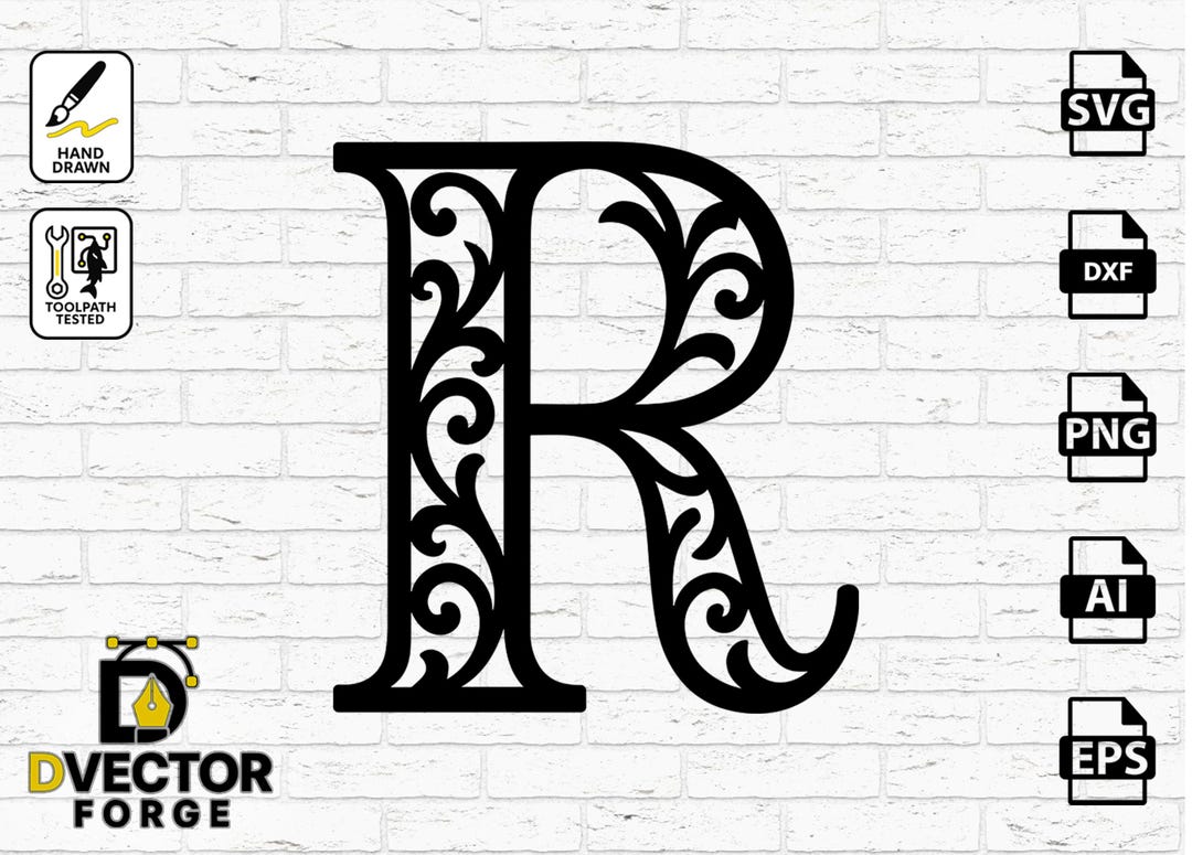 Letter R Filigree Vector CNC Project – CAD Design for Plasma Cutting ...