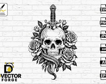 Proyecto vectorial de CNC de Espada Calavera: Diseño en capas para grabado láser y sublimación