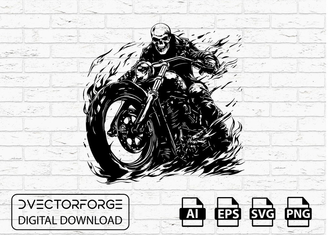 Vectorized Ghost Rider Ghost Rider Motorcycle Svg, Ai, Eps & PNG Files, Skull Biker Silhouette ...