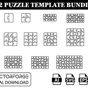 Puzzle Template Bundle for Laser Cutting Svg & Dxf, Jigsaw Puzzle Cut Template, Instant Digital Download, Craft Files
