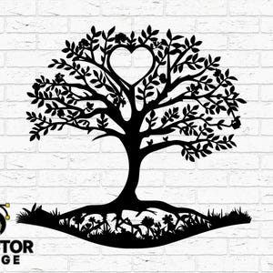 Árbol de la vida en forma de corazón SVG DXF CNC / Archivo de corte de árbol del amor para Cricut Silhouette / Raíces familiares Png Eps Ai Archivo vectorial para láser y plasma