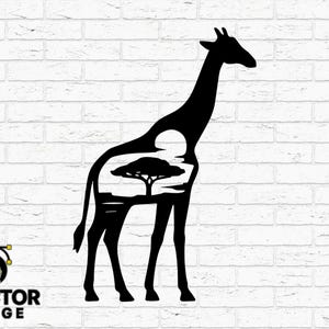 Giraffe Silhouette SVG: African Sunset, Acacia Tree Cut File
