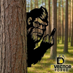 Pie Grande asomando el dedo medio SVG - Archivo de corte de metal doblado con opción de relieve / Png Dxf Ai Eps / Vector divertido de soporte de pared de Sasquatch