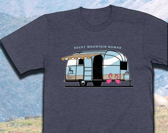 Vintage Airstream Camper | Rocky Mountain Nomad | Retro RV |  Colorado Gifts & Souvenirs | Road Trip | Camping n' Glamping | UNISEX SHIRT