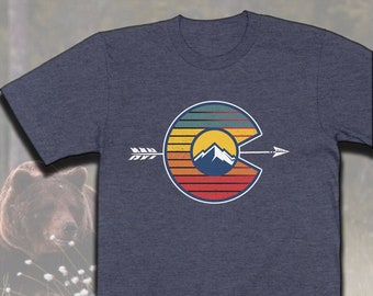 Retro Sunset Colorado T-shirt | Vintage Colorado Mountains | Rocky Mountains | Colorado C Logo | Colorado Gift Souvenir | UNISEX Shirt