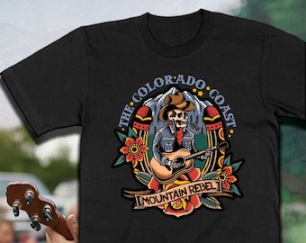 Music Festival | Tattoo Style | Mountain Rebel | Skull Cowboy | The Colorado Coast Logo T-shirt | Shirts are UNISEX