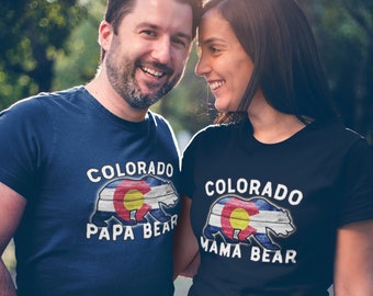 Mama Bear and Papa Bear T-shirt |  Rocky Mountain Gift | Trending Colorado Gifts & Souvenirs | Parents | I Heart Colorado UNISEX SHIRT