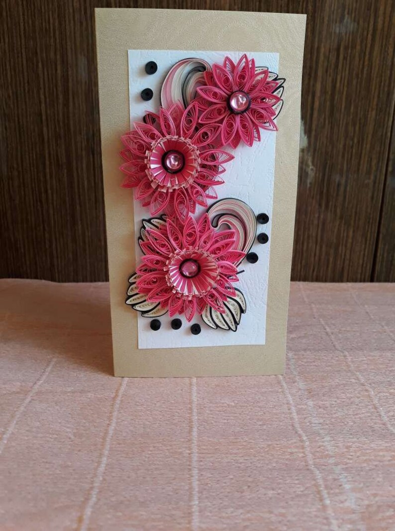 Paper Quilling Greeting Card with Handmade Flowers card for Etsy
