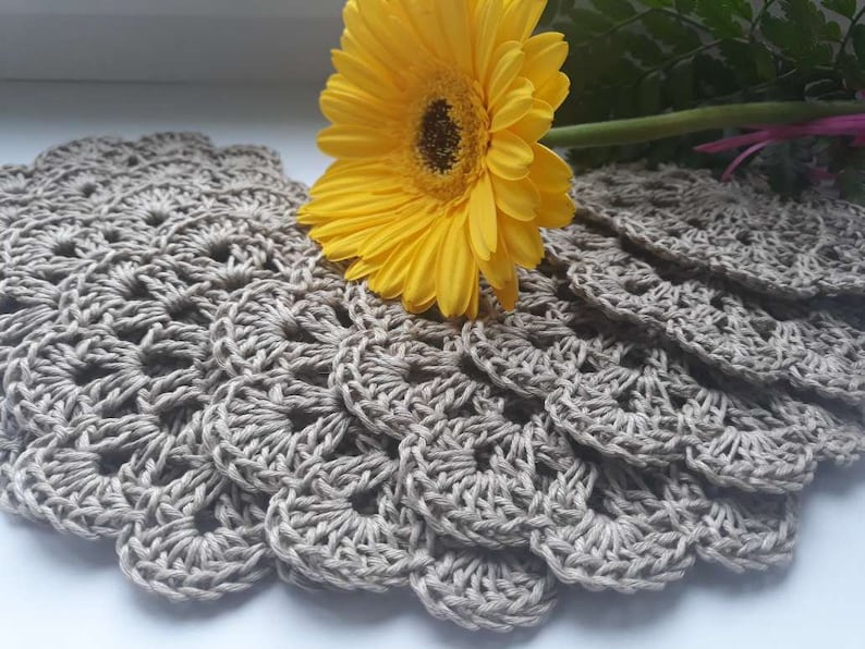 Cup pads Linnen coasters Crocheted coasters Small doily image 1