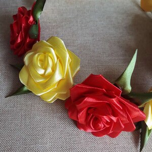 Hair wreath Kanzashi style, Hair crown from satin ribbon, Flower wreath of satin ribbon, Colorful Satin ribbon flower wreath image 5
