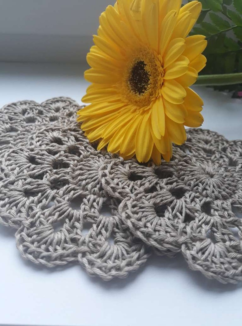 Cup pads Linnen coasters Crocheted coasters Small doily image 5