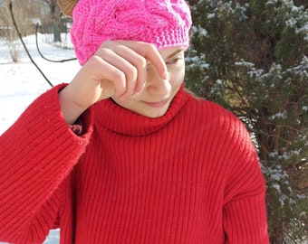 Knitted headband Knitted Pink acrylic and reflective yarn headband Ear Warmer