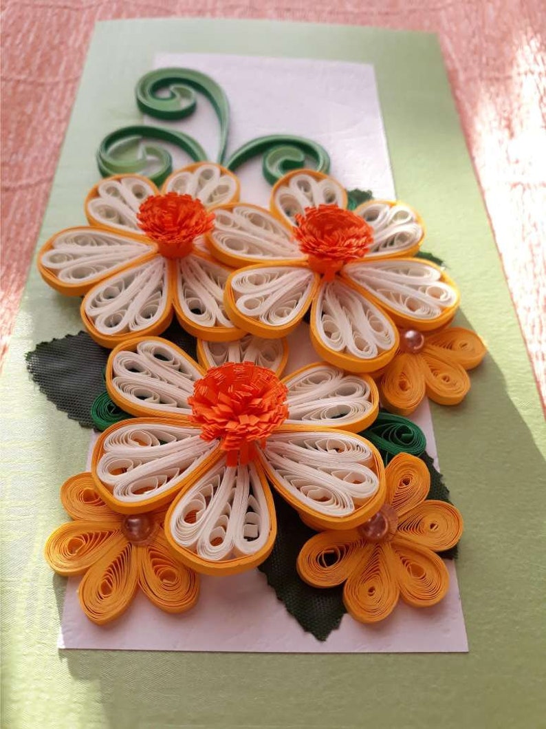 Paper Quilling Greeting Card With Handmade Flowers Card for Birthday