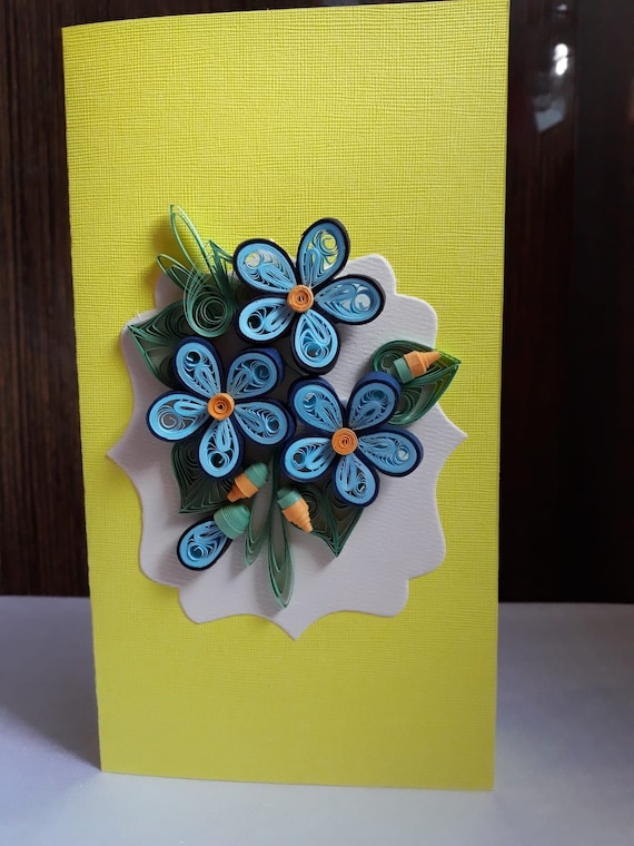 Hand Made Birthday Greeting Card Paper Quilling multi color with