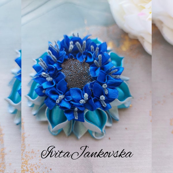 Kanzashi flower fabric brooch, Handmade ribbon brooch, Brooch, Brooches for wommen, Flower brooch