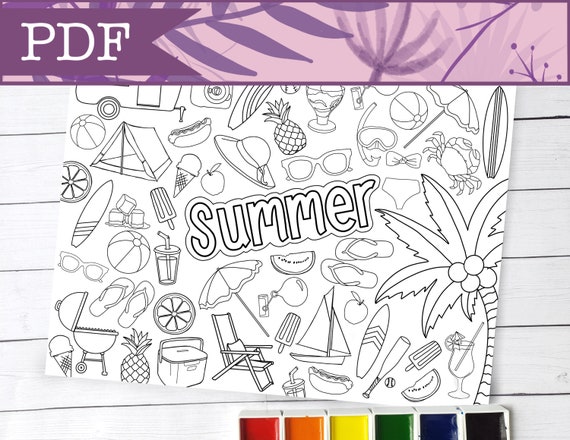 Seasonal Summer Coloring Page Digital Download 8.5 x 11 inch