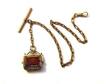 Vintage Taschenuhr Kette mit Medaillon Fob, 1900, Vintage Schmuck