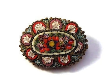 Vintage Micro Mosaic Brooch, 1950's