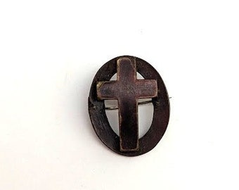 Victorian Cross Mourning Pin in Jet, 1800's