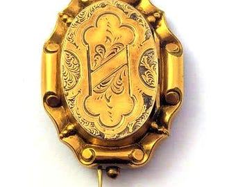 Victorian Locket Pin, 1900&#39;s, Vintage Jewelry