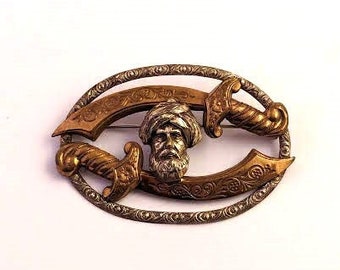 Vintage Figural Pin, Man in Turban with Swords, 1940's, Vintage Jewelry