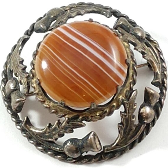 Victorian Scottish Agate Pin in Sterling Silver, … - image 3