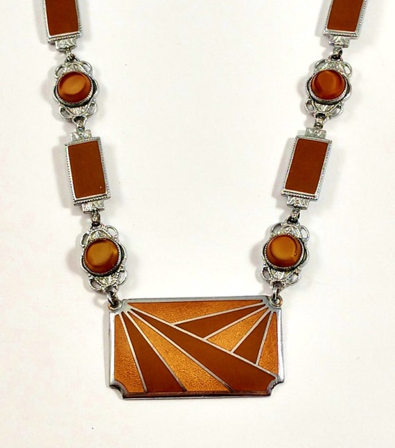 Vintage Art Deco Enamel Necklace, 1920's