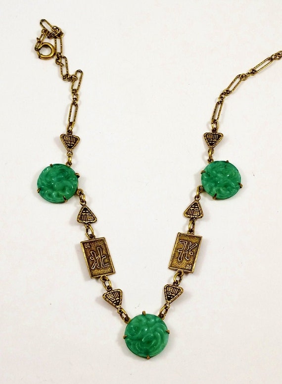 Vintage Art Deco Peking Glass Necklace, 1920's