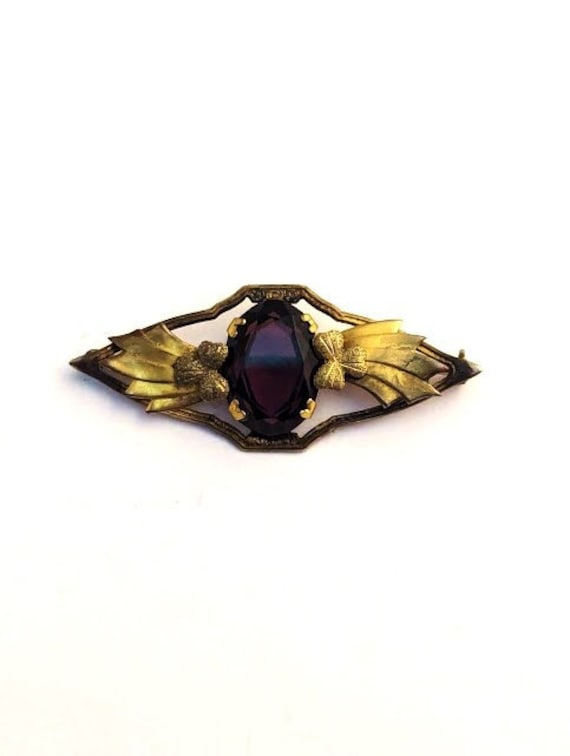 Art Nouveau Czech Glass Pin in Brass, 1930's - image 1