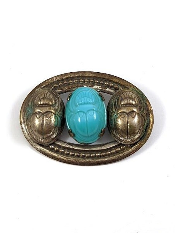 Egyptian Revival Czech Glass Scarab Pin, 1920's, V