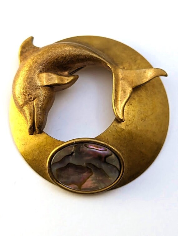 Vintage Dolphin Pin in Brass, 1940's - image 3