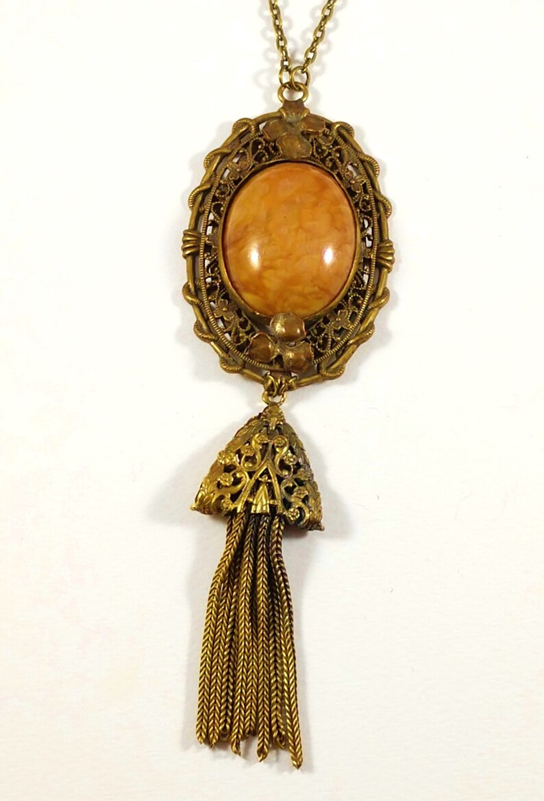 1930/'s Czech Glass Necklace in Brass