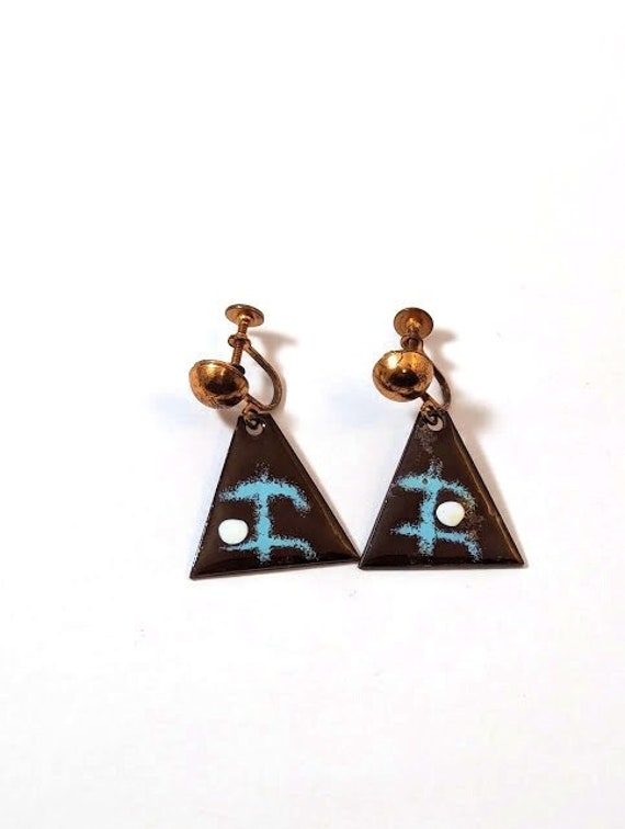 Mid-Century Enamel Earrings in Copper, 1960's