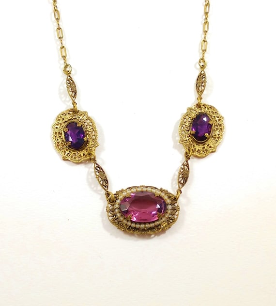 Art Nouveau Czech Glass Necklace, 1930's