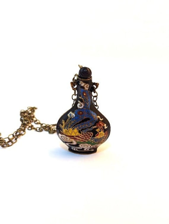 Mid-Century Cloisonne Bottle Necklace, 1960's, Vi… - image 1