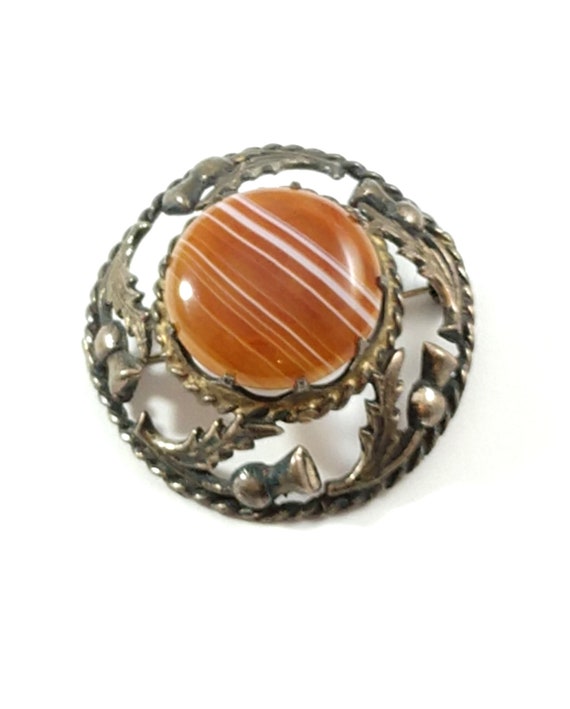 Victorian Scottish Agate Pin in Sterling Silver, … - image 1