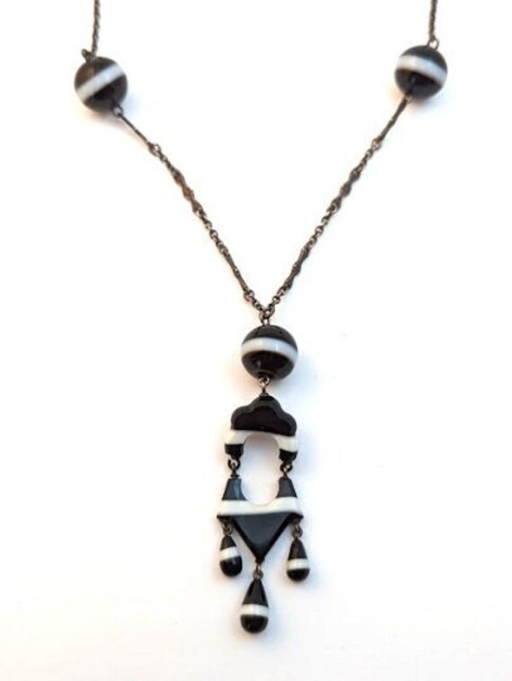 Victorian Banded Scottish Agate Necklace in Silve… - image 3