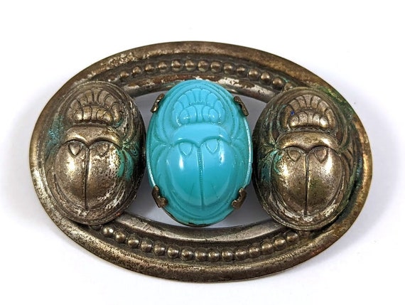Egyptian Revival Czech Glass Scarab Pin, 1920's, … - image 2