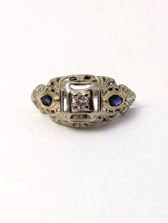 Art Deco Diamond Ring in 18k White Gold, 1920's, V